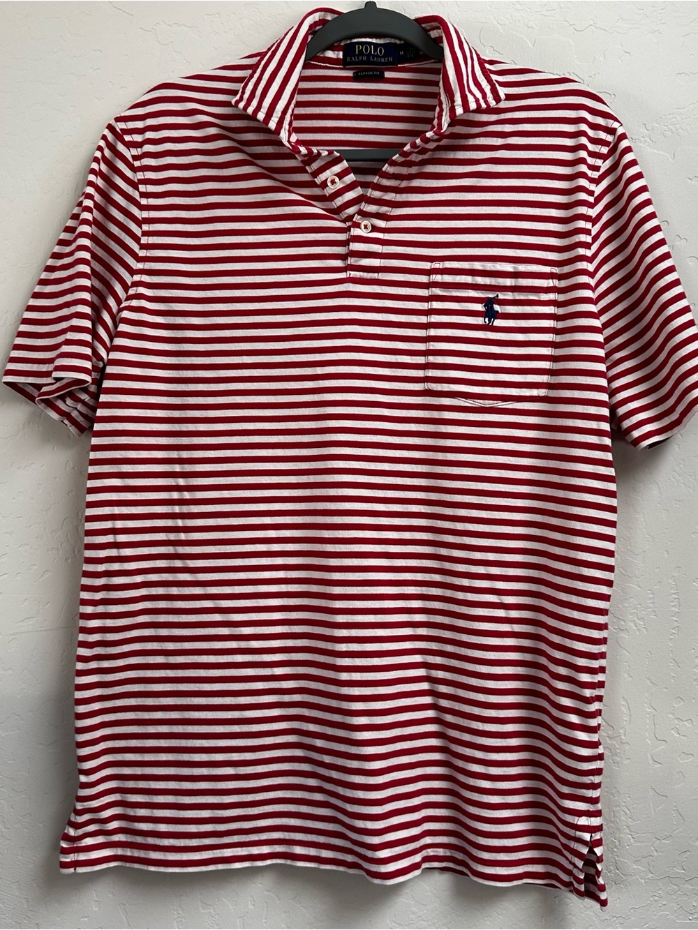 Polo by Ralph Lauren Red & White Horizontal Stripe Pocket Polo